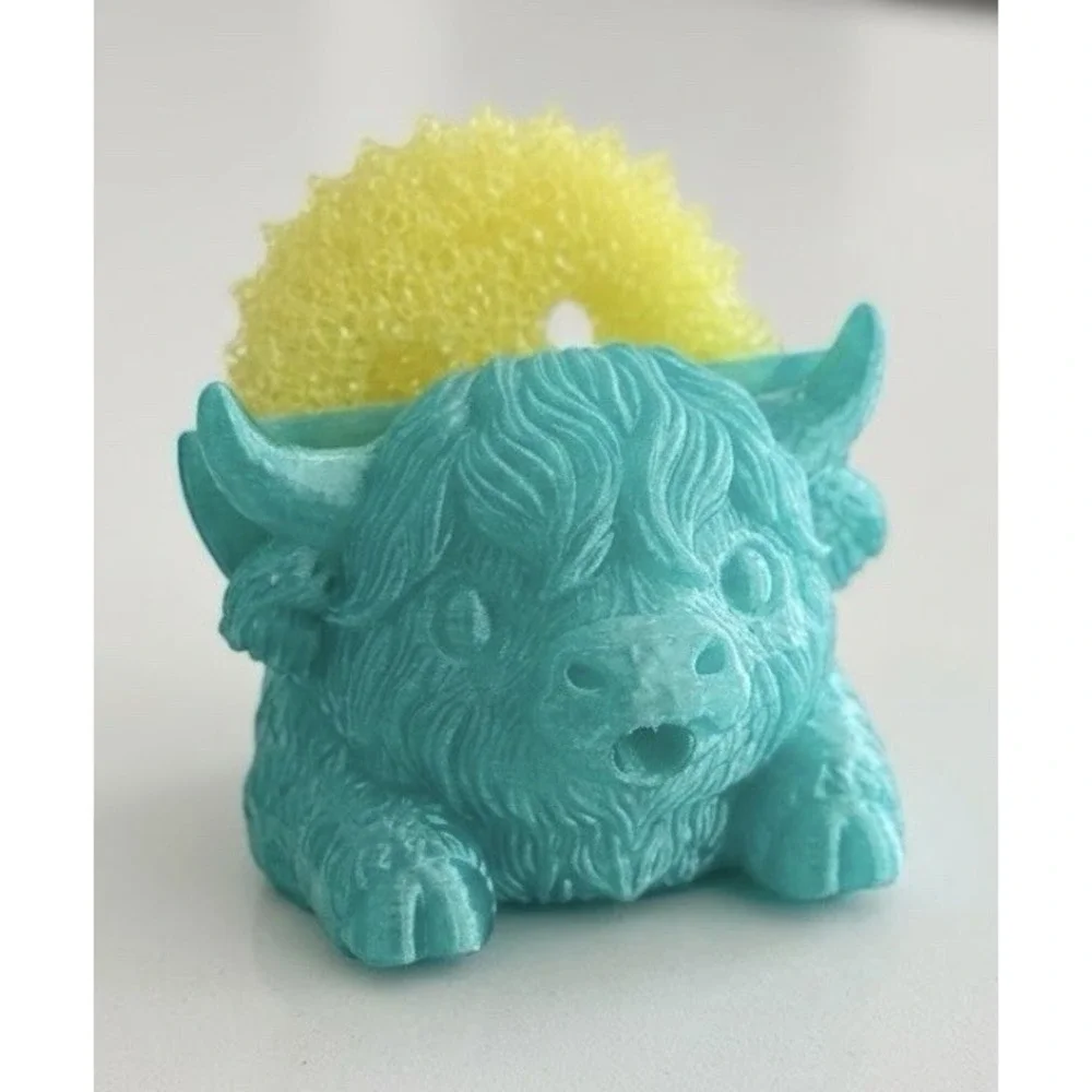 Highland Cow 3D Print Scrub Daddy Sponge Holder / Caddy - Mouth Drainspout Teal